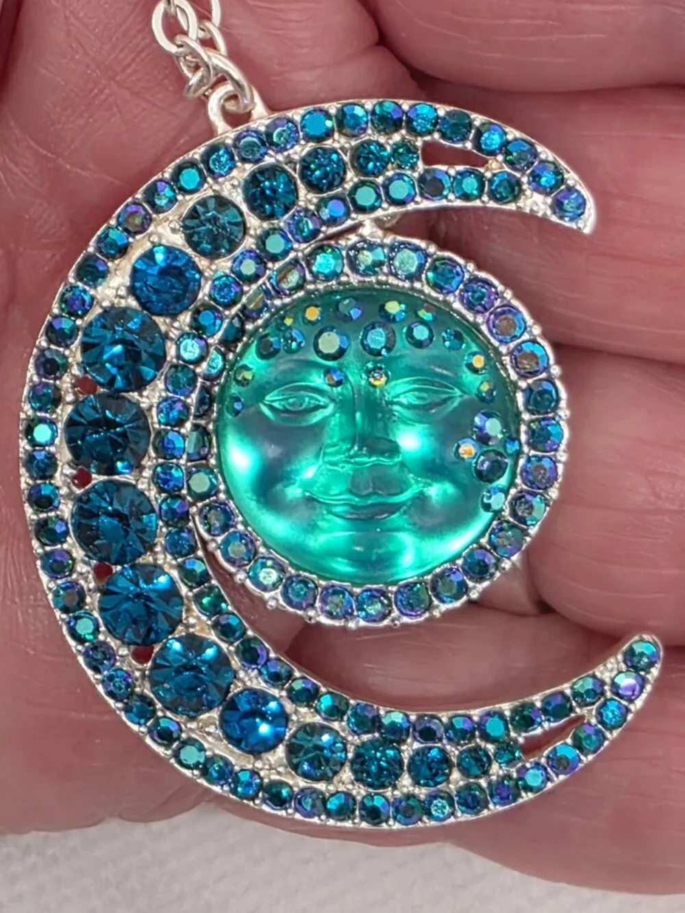 Kirks Folly Moondust Goddess Seaview Moon Necklace Silvertone- azure
